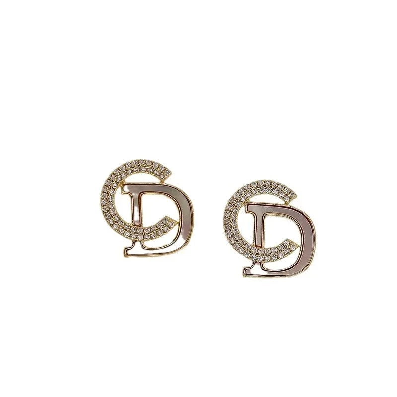 S925 Silver Needle Full Drill CD Letter Earrings