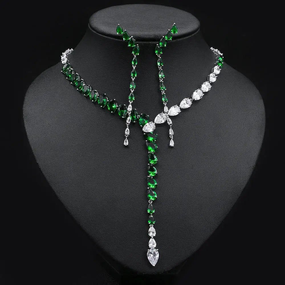High Quality 2pcs Tassel Necklace and Earring 2 PCS Set Fashion European Bride Wedding Jewelry Set  Accessories