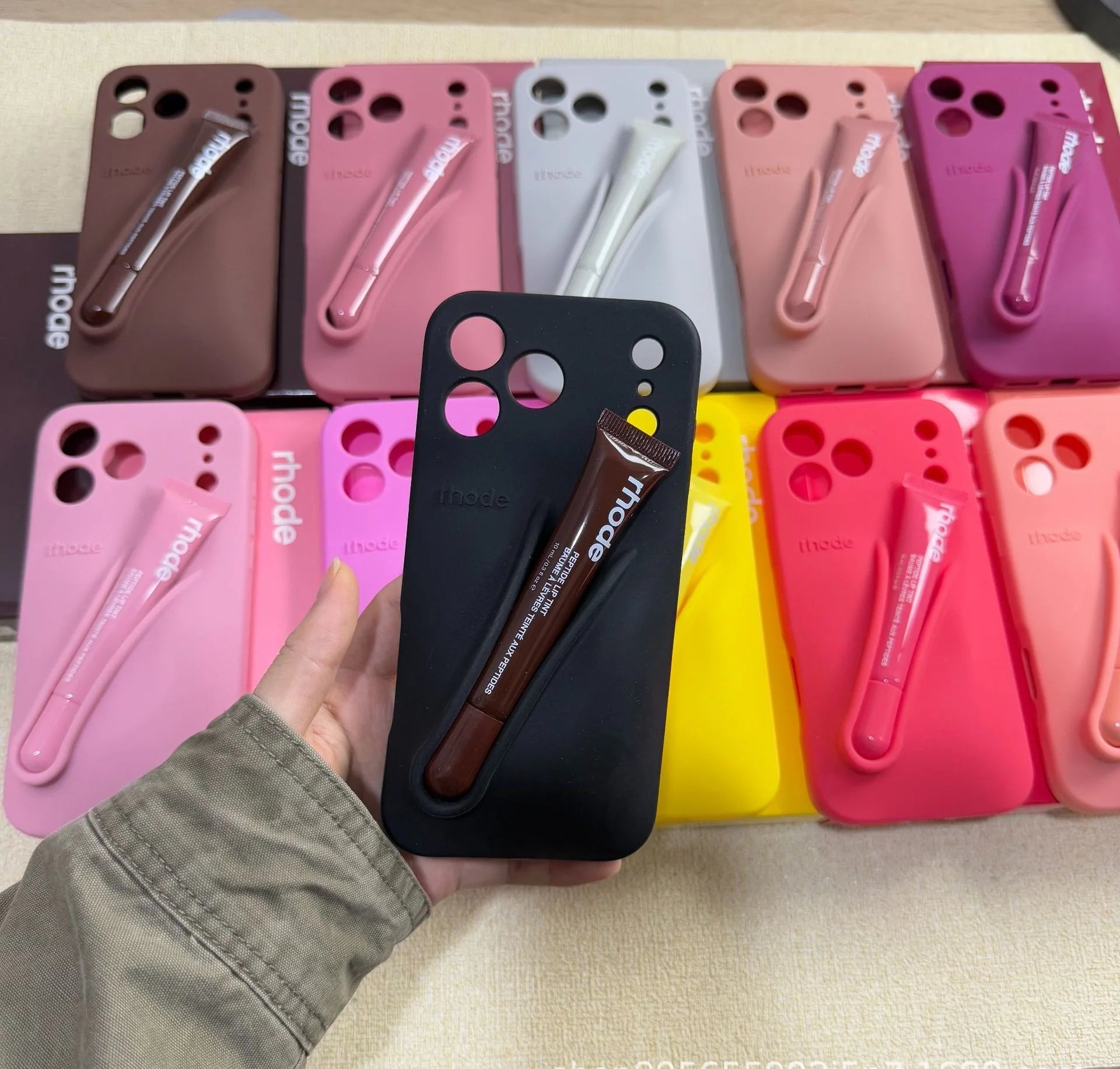 Rhode Phone Case for iPhone Makeup Lip Gloss Holder Silicone Back Cover