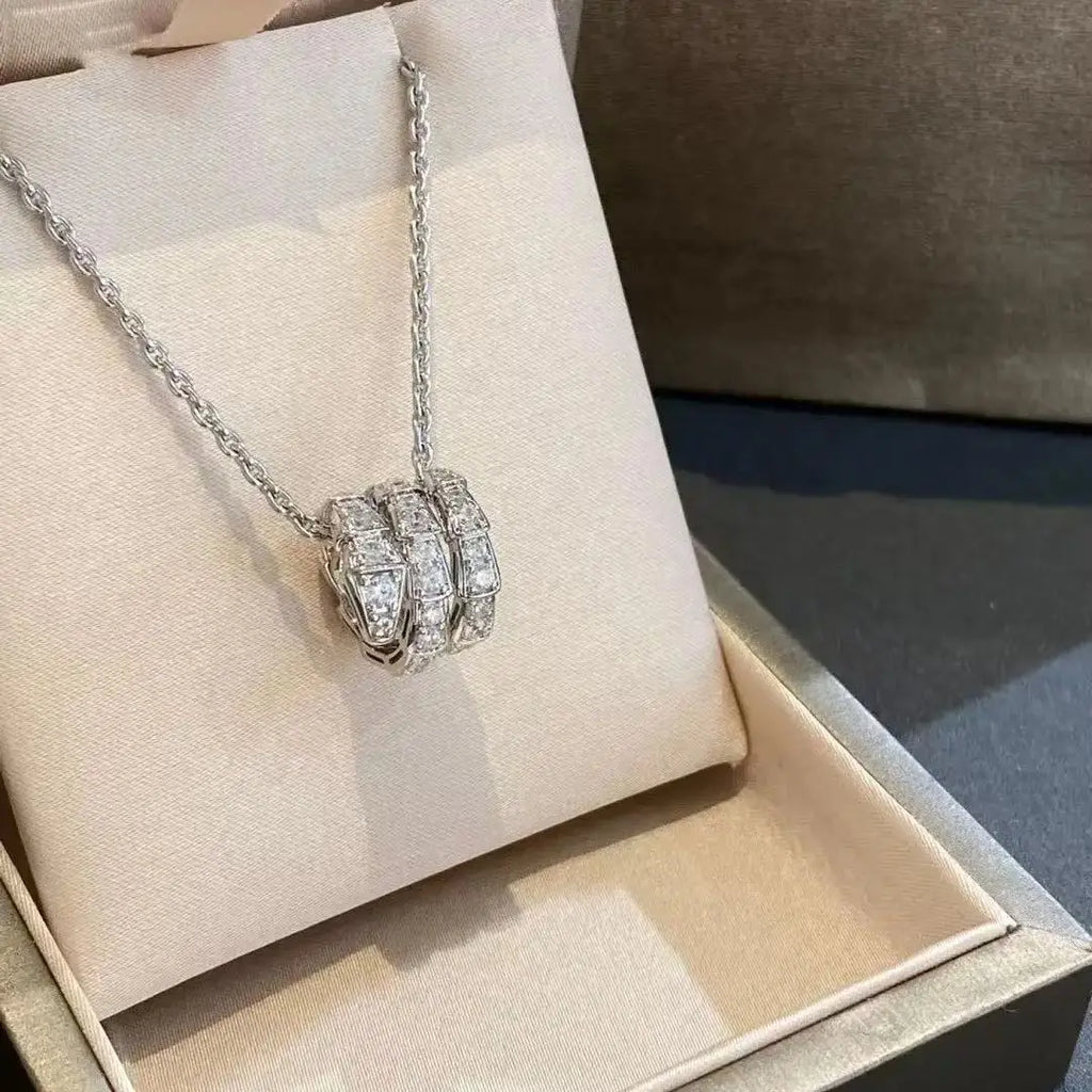French Original Design S925 Diamond Set multi Circle Snake Necklace,