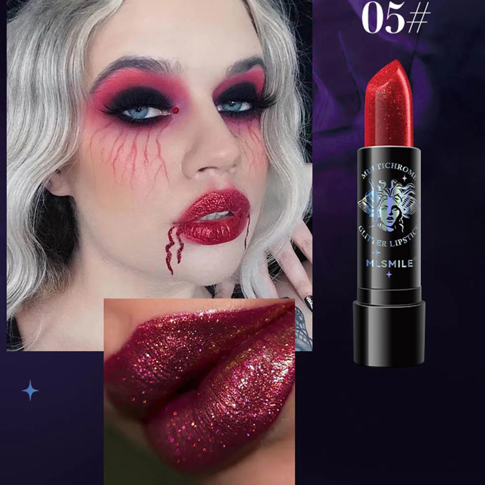 6Colors Glitter Lipstick Waterproof Long Lasting Diamond