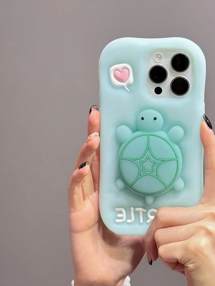 Cartoon Cute Luminous Turtle Kickstand Soft Silicone Case For iPhone Phone Cover With Holder Luminated