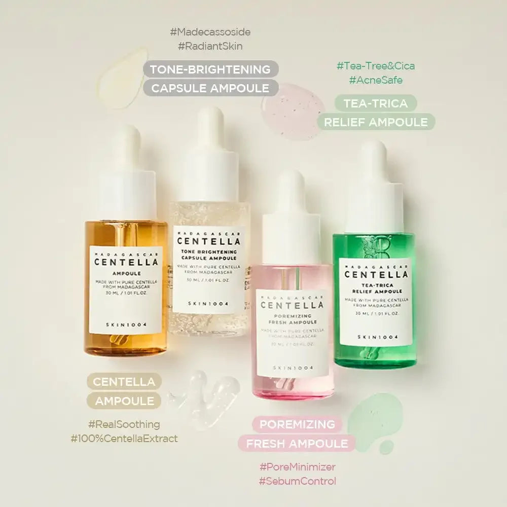 Skin1004 Korean Skincare Centella 4-Piece Set - Serum+Ampoule+Toner+Cream for Sensitive Skin