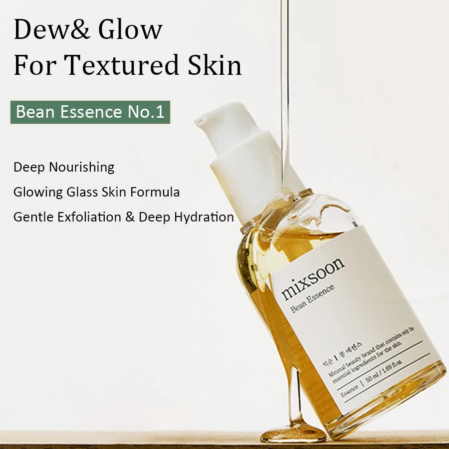 Mixsoon bean essence exfoliating moisturizing hydrating Korean skin care glass muscle hyaluronic acid essence deep hydrating