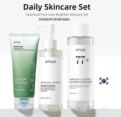 Anua Heartleaf Complete Cleanse & Calm Set 🌿 (Oil + Foam + Toner)