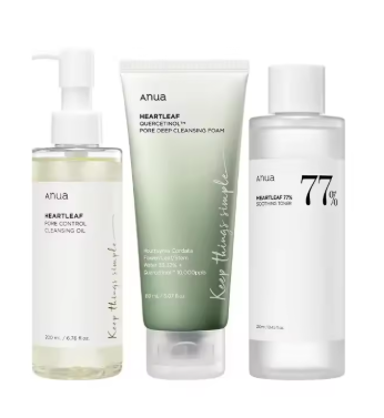 Anua Heartleaf Complete Cleanse & Calm Set 🌿 (Oil + Foam + Toner)