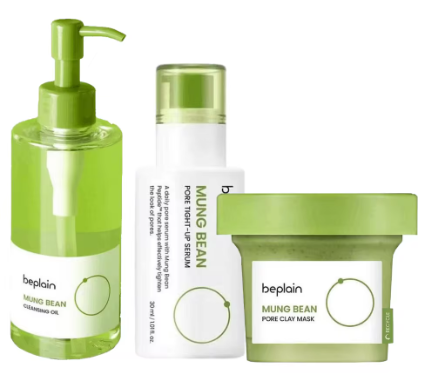 Mung Bean Skincare Set – Cleansing Oil, Pore Tight Serum & Clay Mask | Deep Cleanse, Minimize Pores & Hydrate | Korean Skincare for Oily, Combination & Acne-Prone Skin