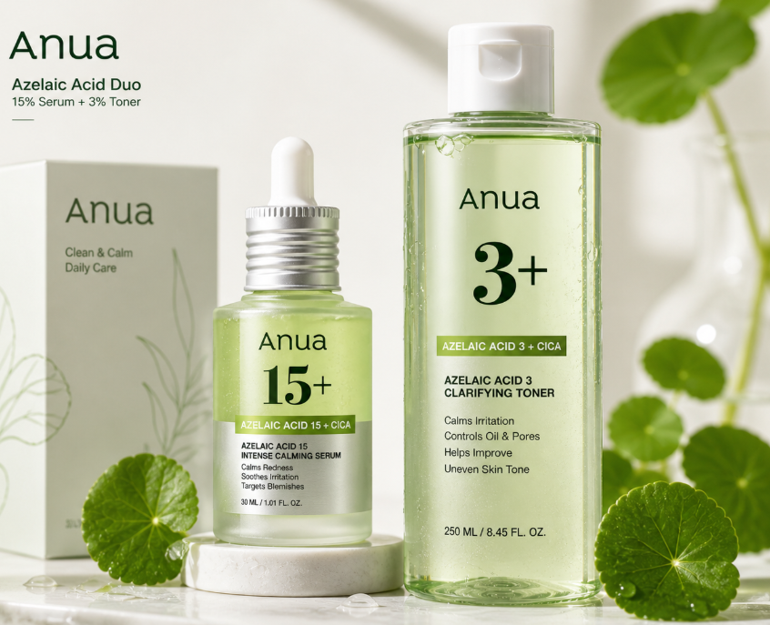 Anua Azelaic Acid Clear Skin Duo Serum Cica Toner | Acne Control, Pore Minimizing & Brightening Korean Skincare Set for Oily & Sensitive Skin