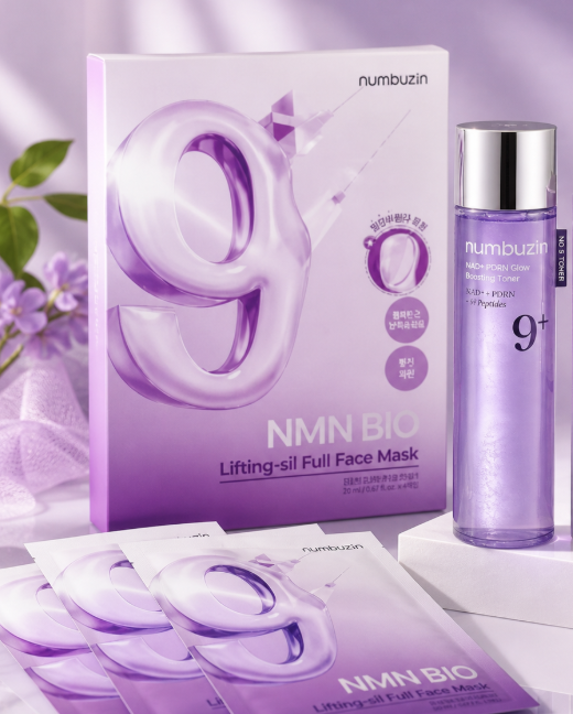 Numbuzin No.9 NMN Bio Glow Set – Lifting Face Masks + 9+ Peptide Toner | Firming, Brightening & Anti-Aging Korean Skincare