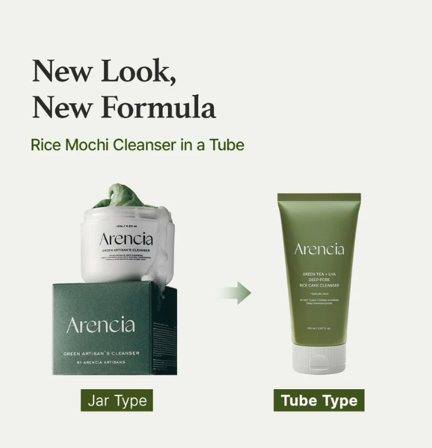 ARENCIA Green Tea + LHA Deep Pore Rice Cake Cleanser