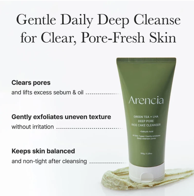 ARENCIA Green Tea + LHA Deep Pore Rice Cake Cleanser