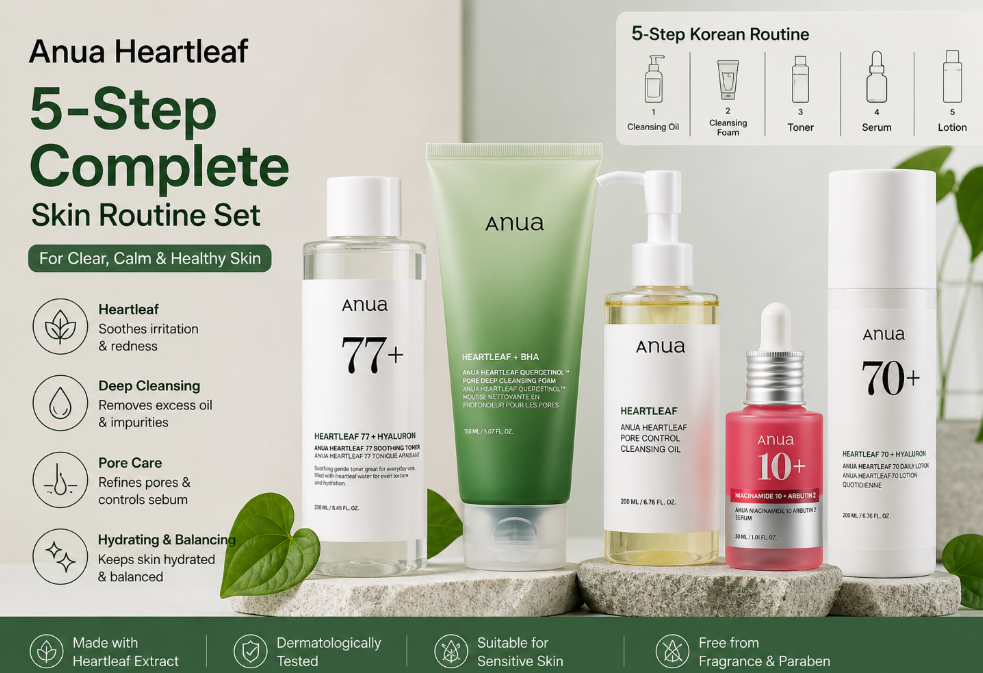 Anua Heartleaf Complete Skin Routine Set 🌿 (5-Step Korean System)