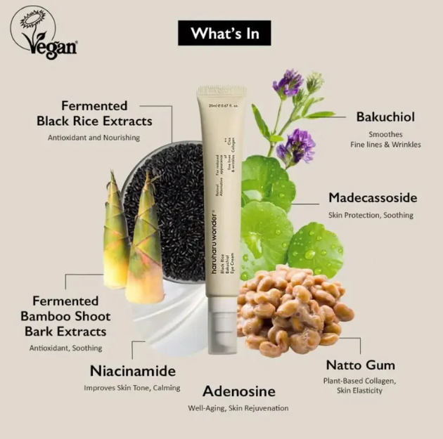 Haruharu Wonder Natural Black Rice Bakuchiol Eye Treatment Eye Cream Revitalizes & Firms Eye Area For Plump Hydrated Skin