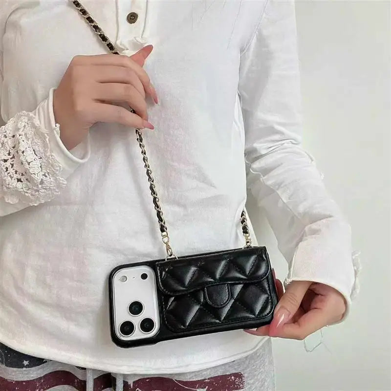 Vintage mini Handbag Phone Case For iPhone back Cover Card holder with Crossbody strap