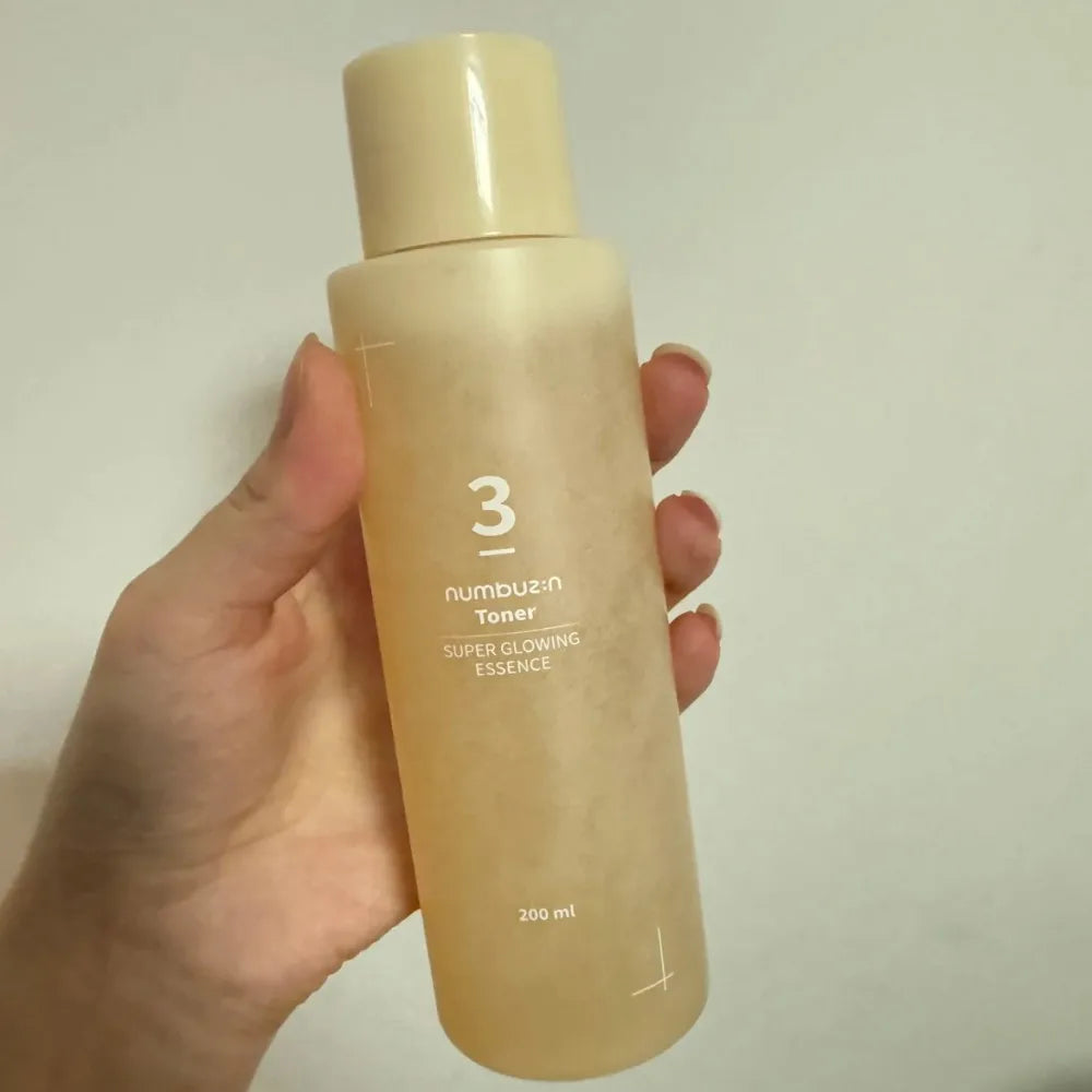 Numbuzin No.3 Korean Skin Care Set: Tone-up Cream, Super Glowing Toner, Soft Shiny Essence Serum