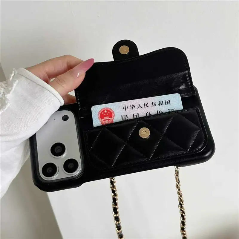 Vintage mini Handbag Phone Case For iPhone back Cover Card holder with Crossbody strap