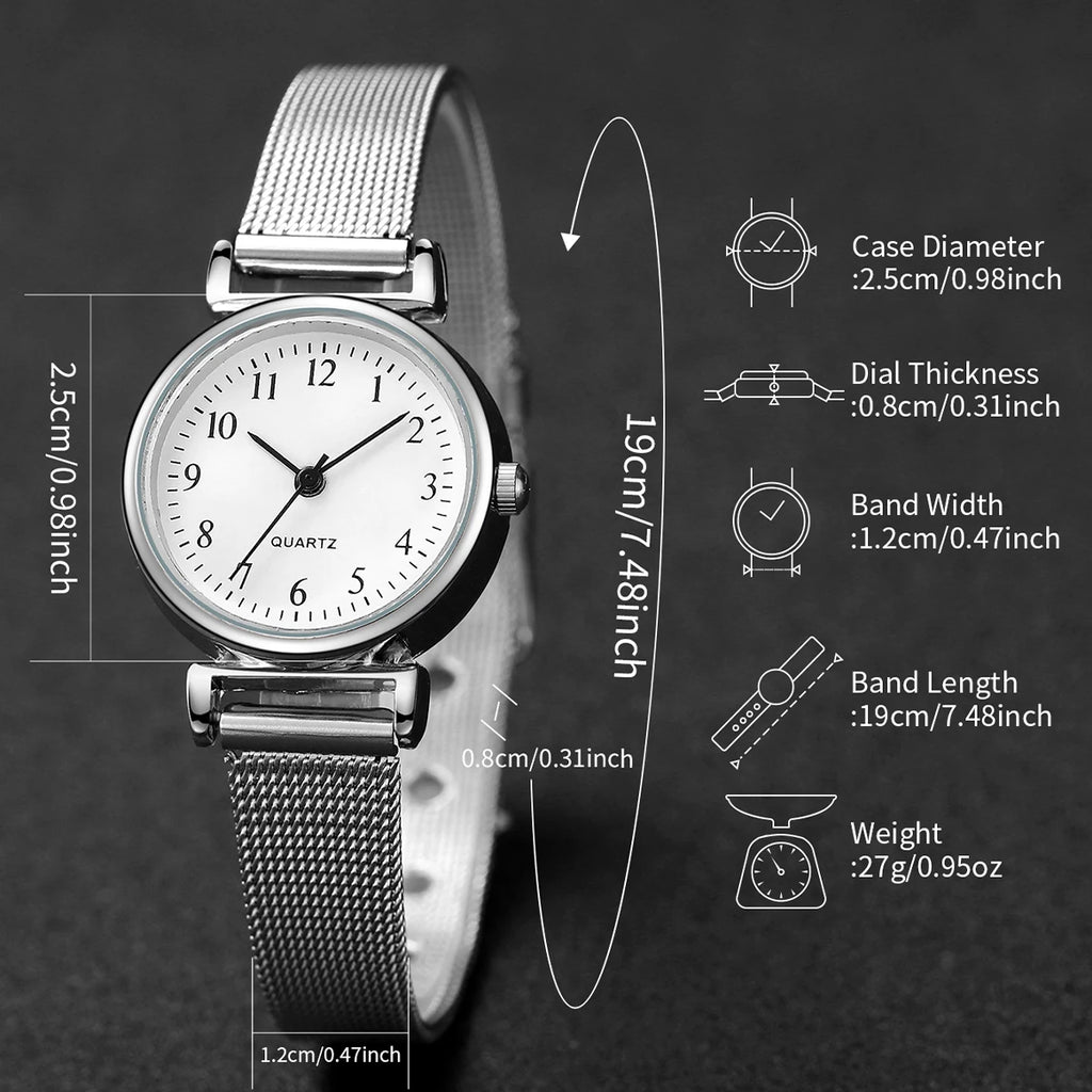 6PCS Women's Watch Fashion Arabic Dial Steel
