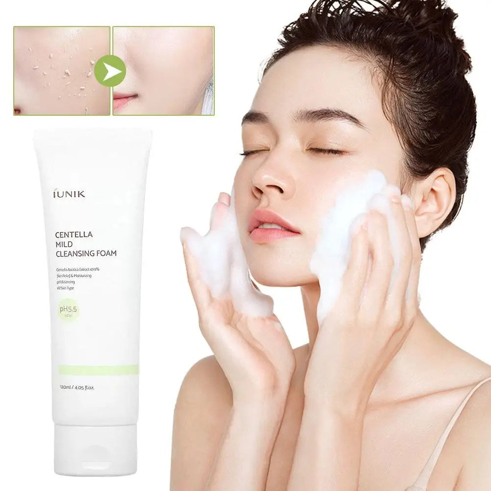 Korea IUNIK Centella Asiatica Cleanser 120ml Gentle Cleansing Cortex Keratin Calming Soothing Non-tightening Foam Cleanser