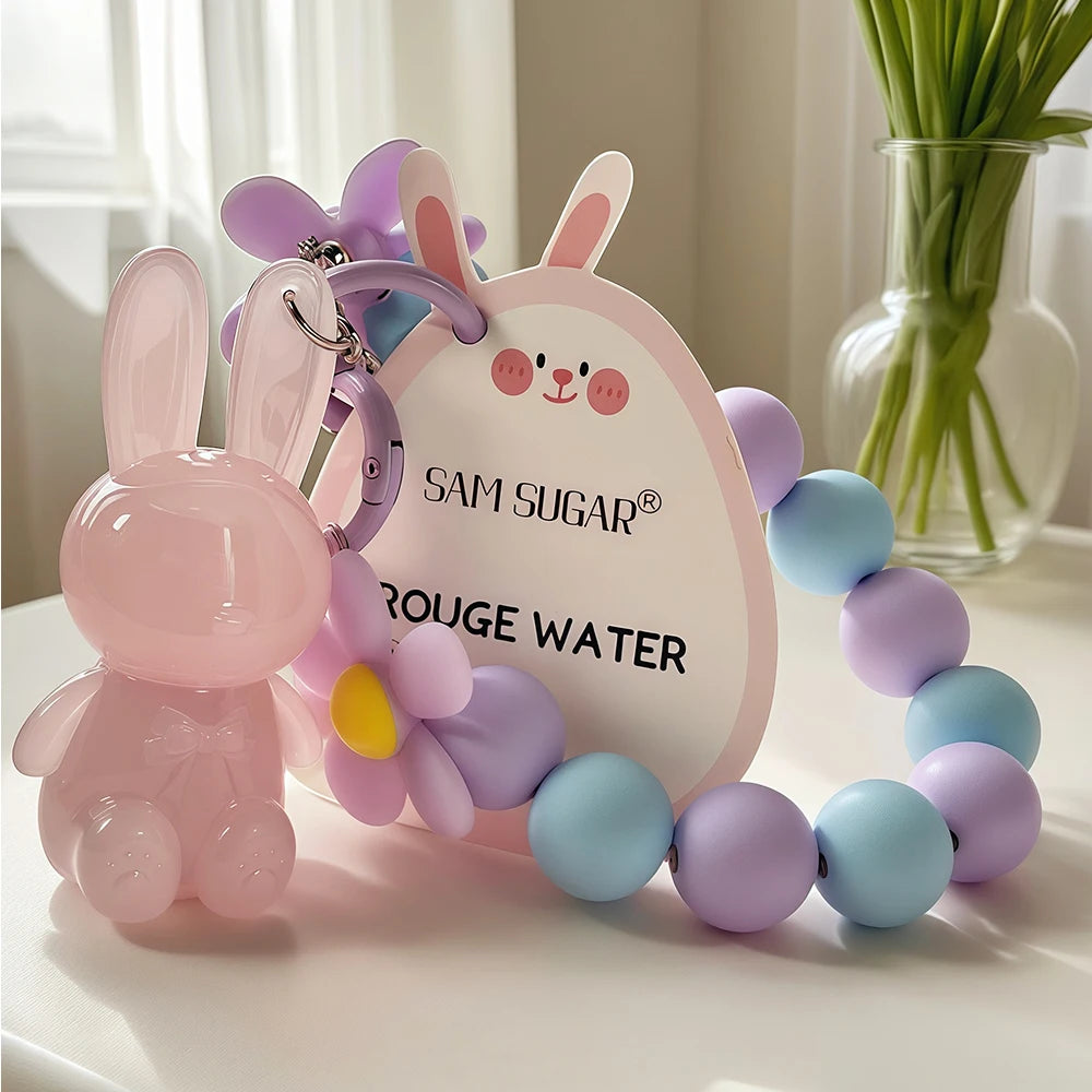 Cartoon Cute Rabbit Hand Bracelet Keychain Moisturizing Lip Gloss