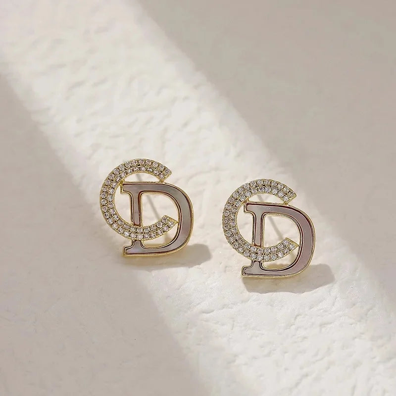 S925 Silver Needle Full Drill CD Letter Earrings